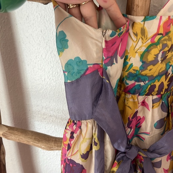 Johnny Was Silk Floral Ivory Pink Putple Turquoise Maxi Flowy Dress Small - Picture 8 of 8